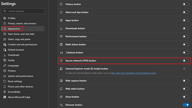 సురక్షిత నెట్వర్క్ బటన్ ప్రదర్శన సెట్టింగ్లు